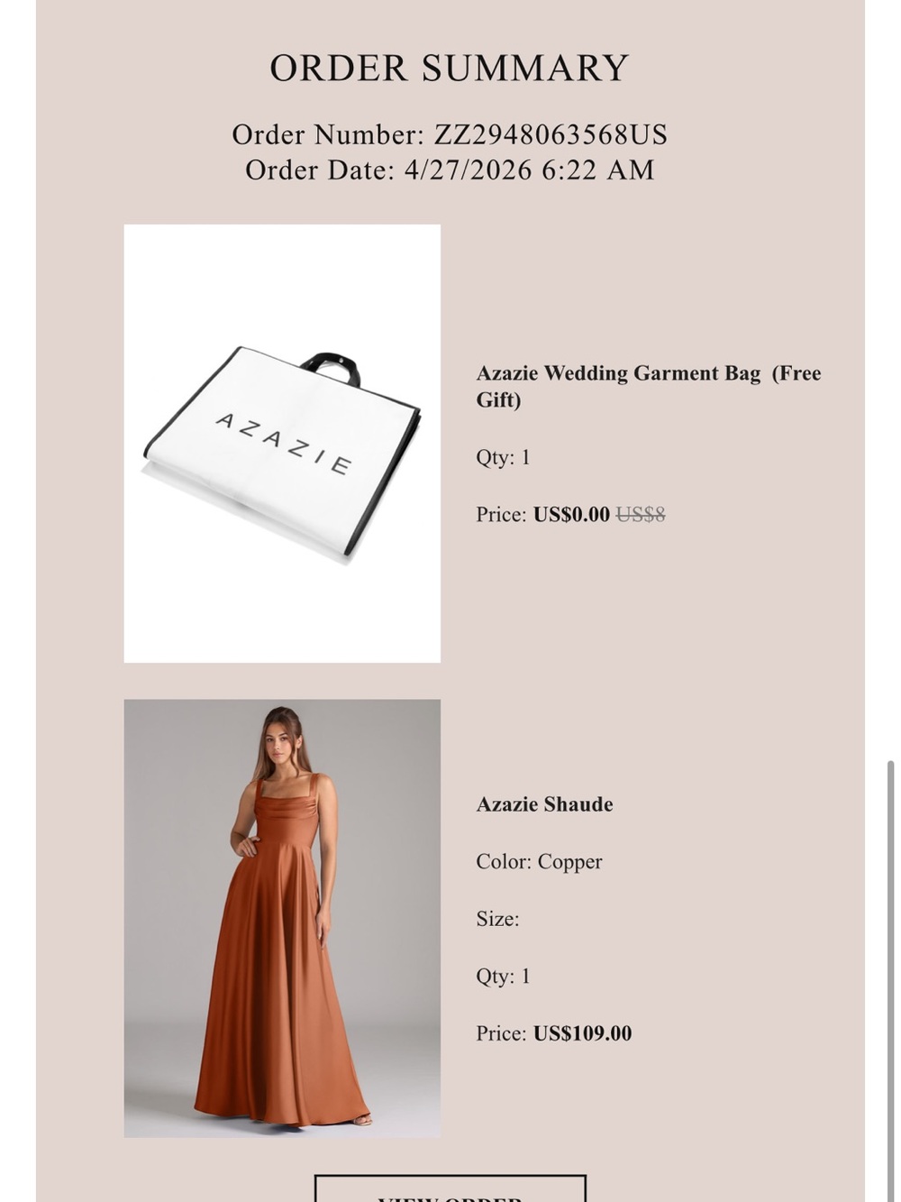 Azazie Shaude Stretch Copper A-Line Pleated Stretch Satin Dress, Size 8 - Picture 4 of 10